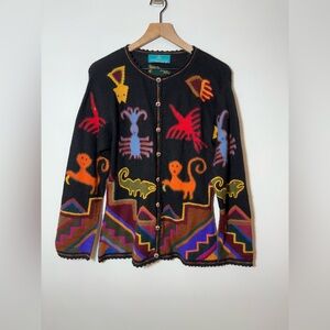 Vintage Grupo Esmeralda Women's Baby Alpaca Sweater Cardigan Native Animal Sz S